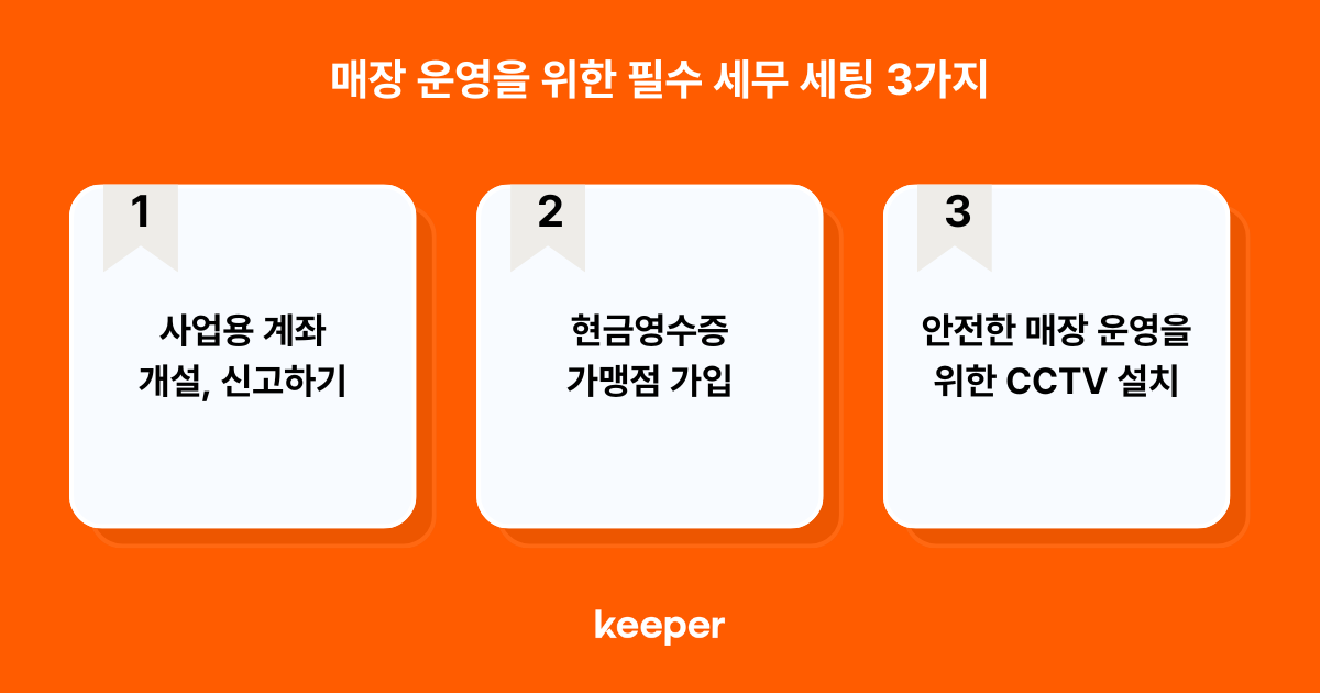 매장 운영, 창업 준비, 사업용 계좌, 현금영수증 가맹점 가입, CCTV, 키퍼 CCTV