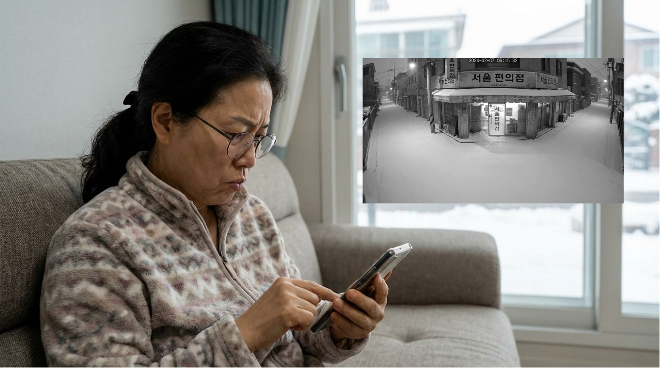 CCTV를 보는 가게 주인