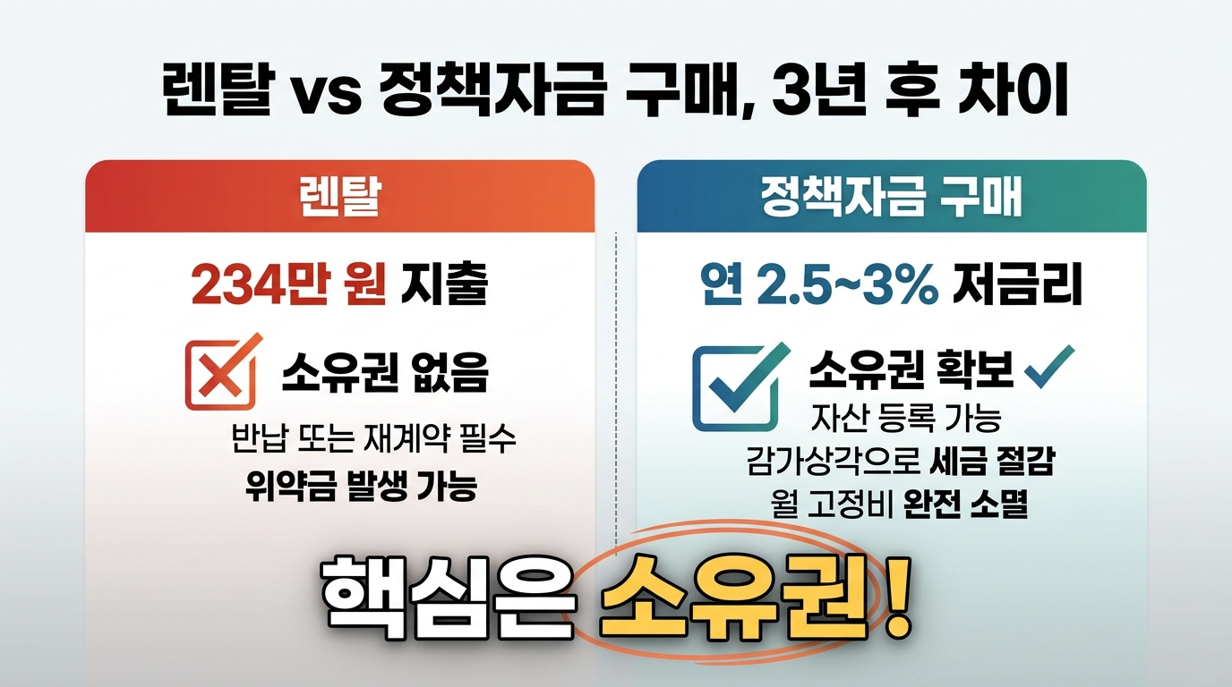 CCTV 기준 렌탈 vs 정책자금 구매, 3년 후 차이