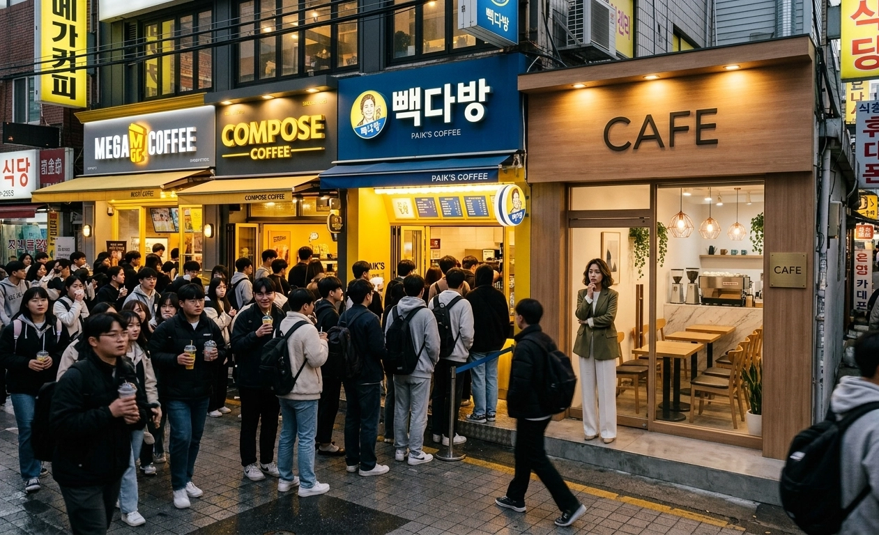 저가 커피 브랜드에 몰리는 손님들ㅣAI 생성